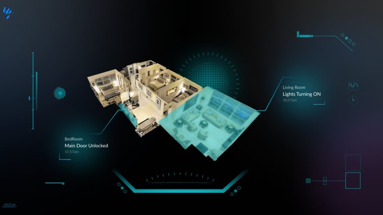 iZak ambient mode: live 3D home with in-place event callouts