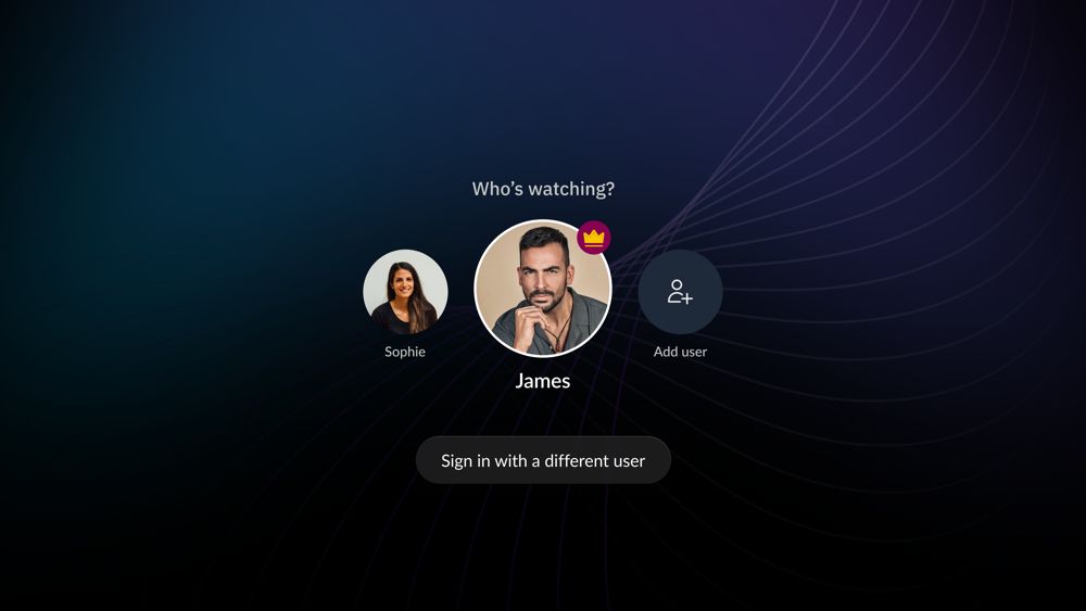 Who is watching screen with two member portraits and an add user option