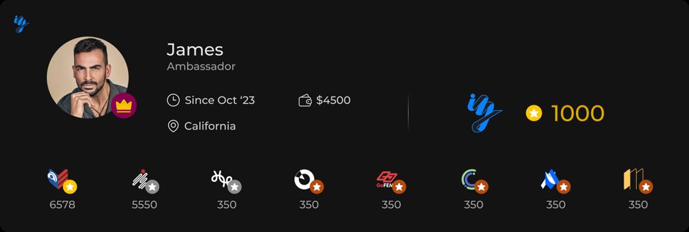 Detail of the profile header showing eight per-app point tallies in a row