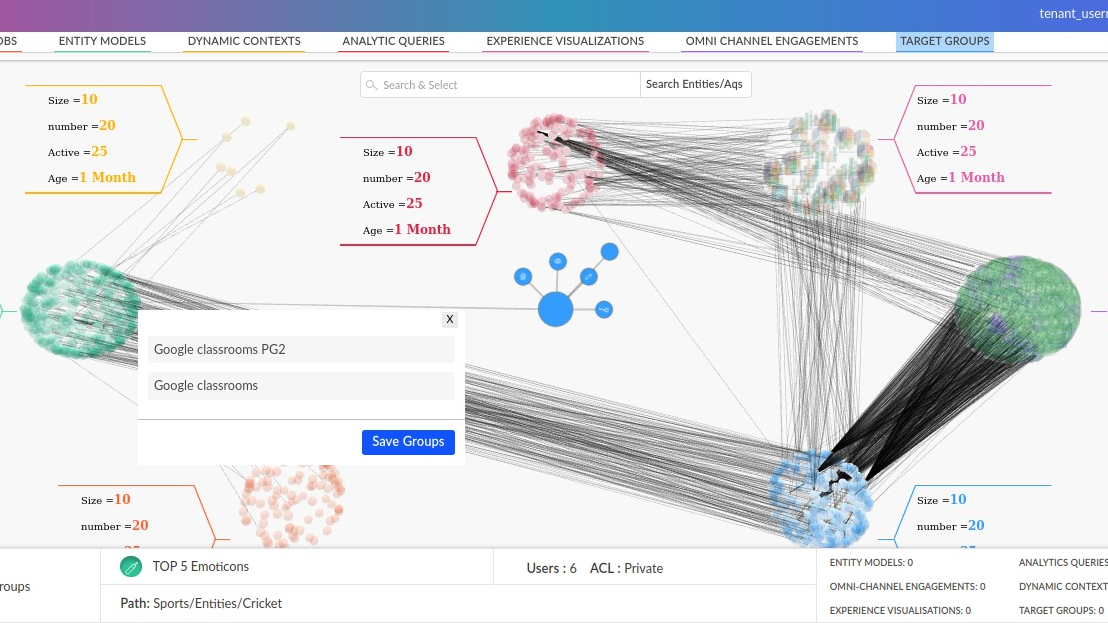 The original tool: a dense force-graph with floating pop-ups and scattered controls.
